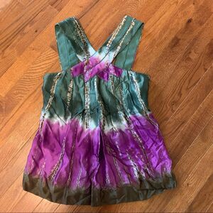 BCBG Tie Dye Silk Halter Tank Top Teal Purple S